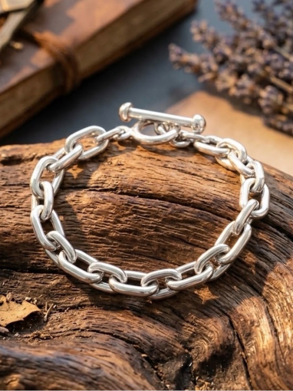 Vintage 40g Sterling Silver 925 Heavy Cable Link Toggle Clasp Bracelet 7.5 in